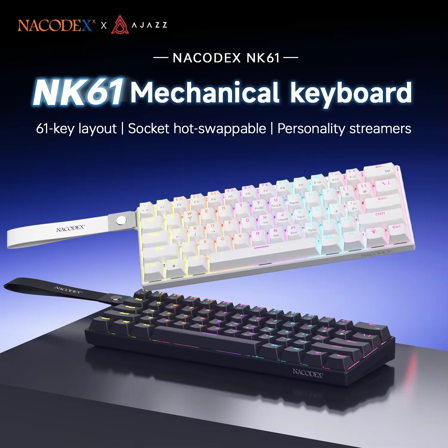 AJAZZ NK61 clavier mécanique de jeu filaire 60% rvb échangeable à chaud 61 touches commutateur rouge Mini clavier pour Gamer PC